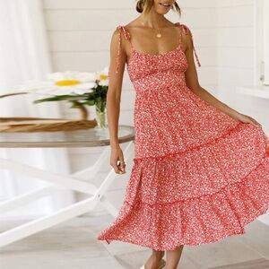 Olivaceous Floral Red Dress Size Medium